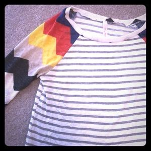 Striped top with chevron sleeves, size large
